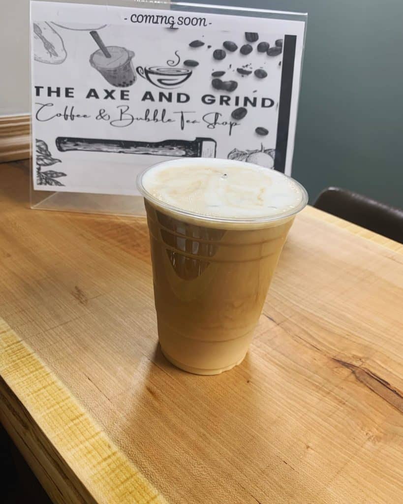 iced latte at the axe and grind coffee bar
